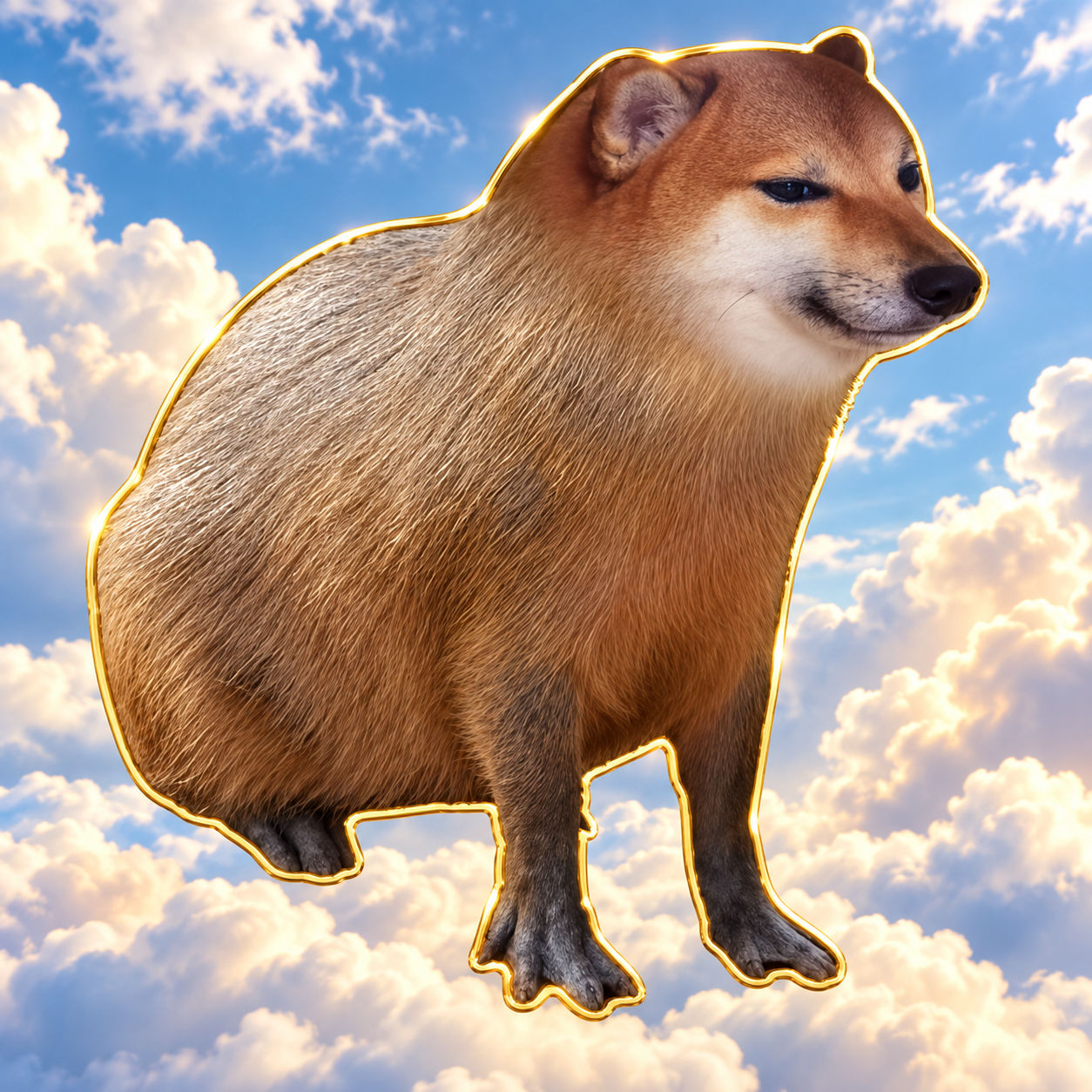 Dogebara, the golden outlined gangster mascot
