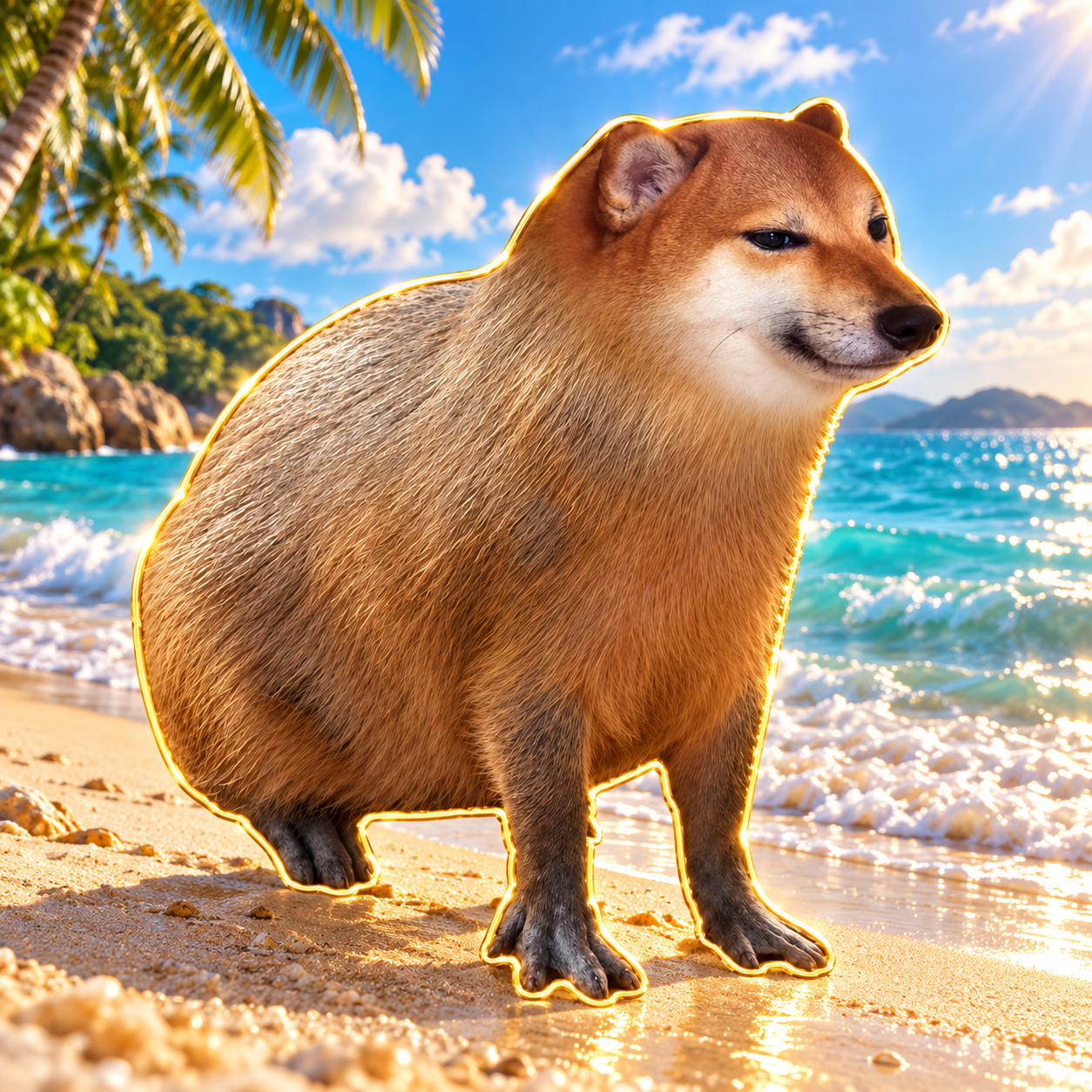 Dogebara at a tropical beach