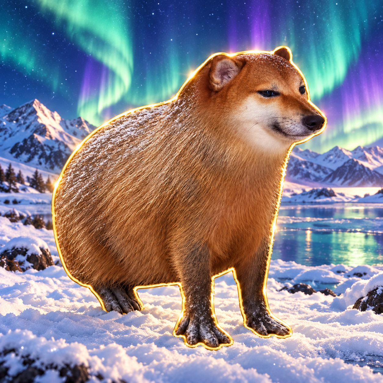 Dogebara beneath the northern lights